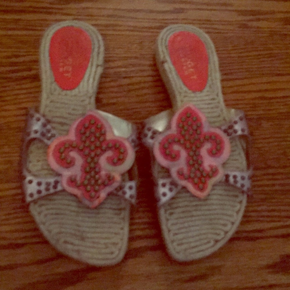 bridget shuster sandals fleur de lis-size 8